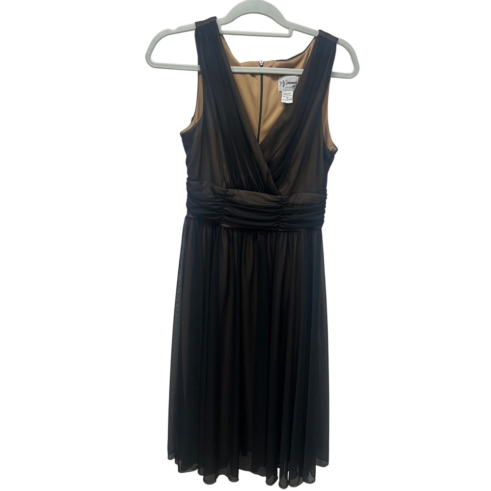 Y2K Black Tan Mesh Ruched Surplice VNeck Midi Cocktail Dress Whimsigoth Witch 12
